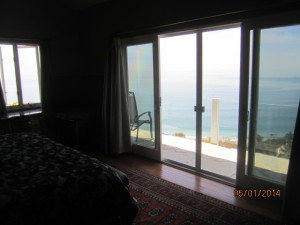 View from Master Bedroom of White Extruded Aluminum Sliding Patio Screen Door installed in Malibu Oceanview Home