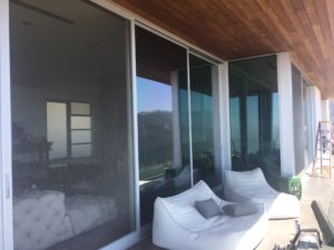 Oversized Anodized Silver Sliding Screen Doors in Malibu Mountains